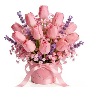 30pcs Artificial Flower Bouquet, Includes Tulips, Lavender, Baby's Breath, Home Decor, Wedding Arrangement, Office Decoration