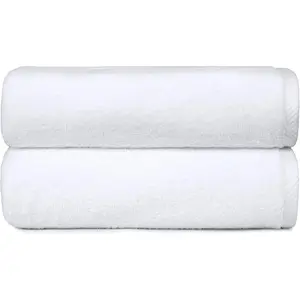 Amazon Basics 2-Piece Quick-Dry Oversize Bath Towel, 100% Cotton, 54" x 30", White