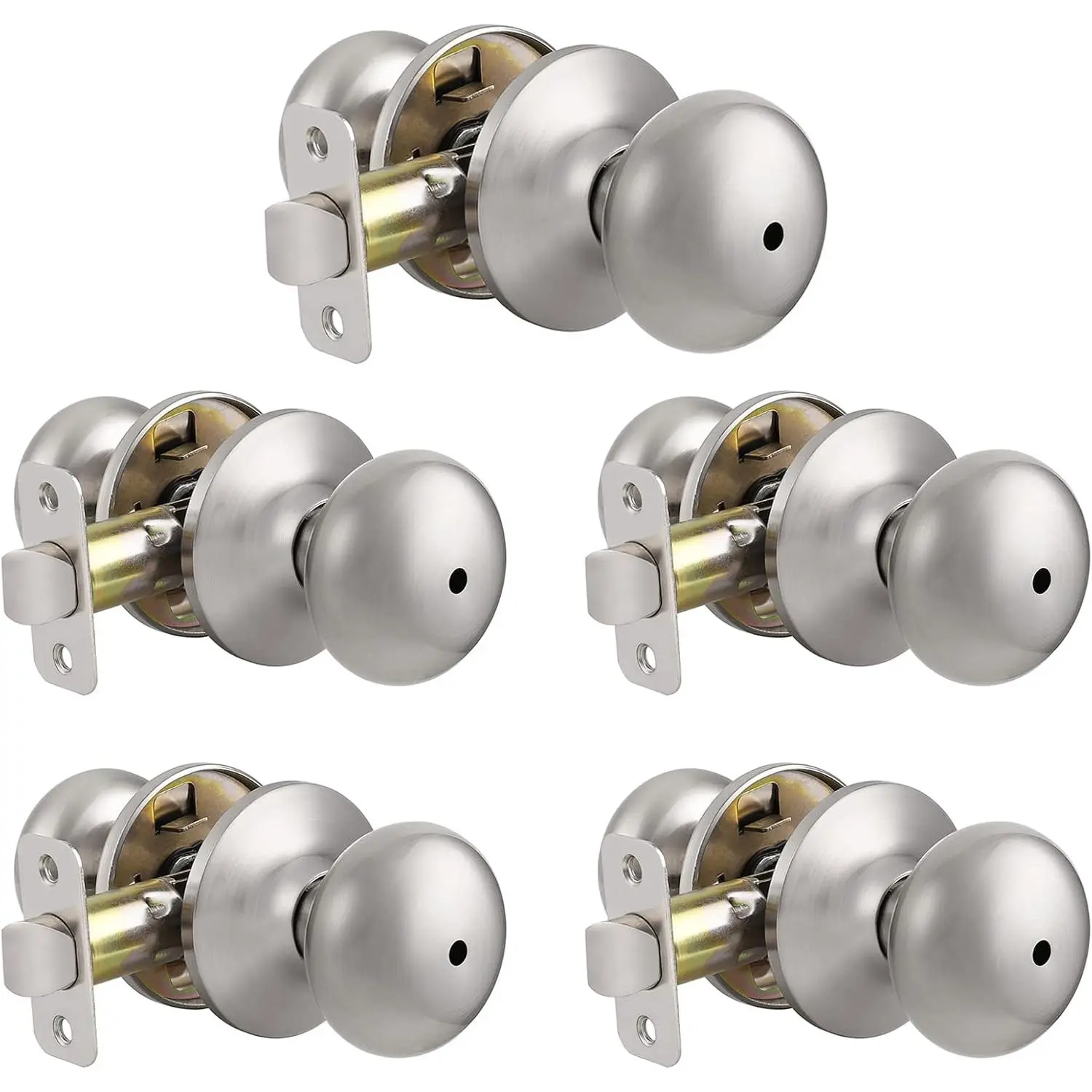 Home door knobDoor Knobs for Bedroom and Bath No Key Brushed Nickel Stainless 5 Pack Easy Installation 2-3/8" or 2-3/4" Latch