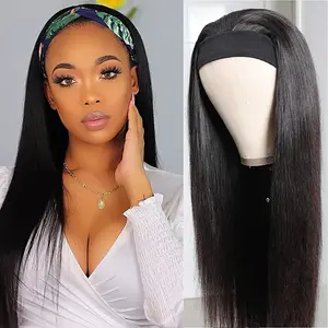 Cikana Hair Straight Human Hair Headband Wig for Women Glueless Wig 100% Brazilian Real Human Hair Headband wig 180% Density