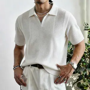 Breathable Lightweight Mens Knit Polo Shirt Half Zip Collar Short Sleeve Cut for Fashion Enthusiasts and Warm Weather Street Style Combinations