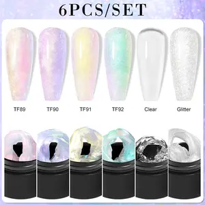 Glitter Aurora Finish Gel Nail Polish Set, 6pcs/set Soak off UV Gel LED Lamp Nail Art Gel, Nail Art & Nail Polish for Women & Girls, Iridescent Glitter