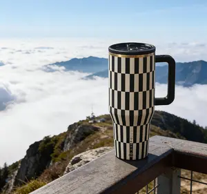 HYDROJUG  40oz Black & White Checkered Tumbler, The Sophisticated Choice for Urban Professionals   Drinkware Drinkware Flasks Mug Water Bottles Portable Bottled  Stainless Steel