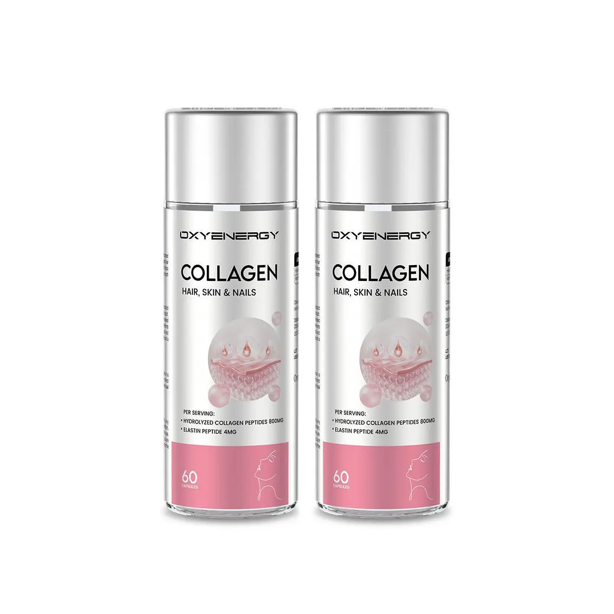 2 Bottles Oxyenergy Collagen Beauty Capsules,for Skin,Hair, and Nails,Dual Peptides,Marine Collagen,60 capsules/bottle Healthcare Dietary Fitness Edible Collagen Supplement