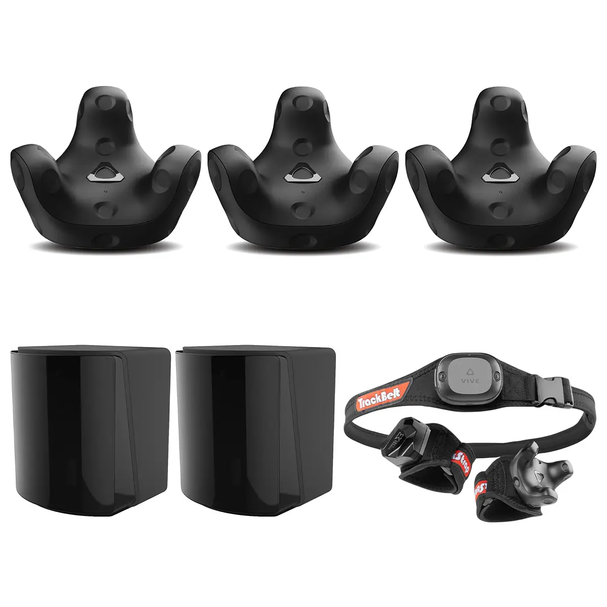 HTC 3 Pack VIVE Tracker (3.0) Bundle with 2x Base Station 1.0, Rebuff Reality TrackBelt + 2 TrackStraps Full Body Tracking VR Bundle