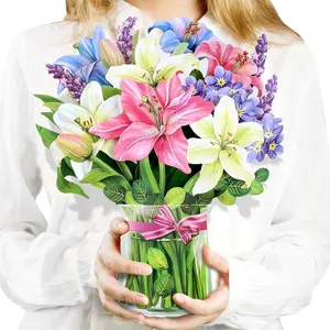 Pop Up Flower Cards, 3D Paper Flowers Bouquet Birthday Card 12’‘ with Blank Note and Envelope, Mother's Day, Get Well Greeting, Anniversary, Thank You, Easter Gifts Cards for Women Mom, Lillie