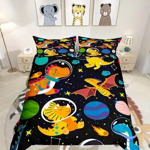 Three-Piece Dinosaur World Print Bedding Set, Soft Breathable Polyester Fiber, Zipper Closure, All-Season Use, No Comforter Included