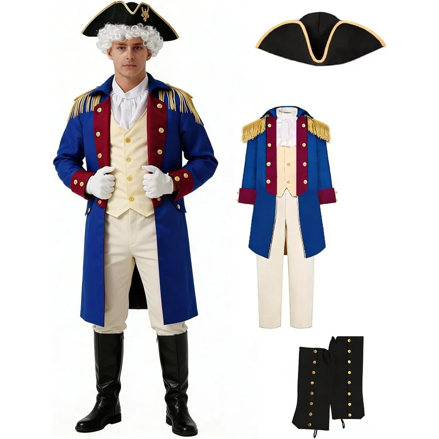 Menswear George Washington Colonial Deluxe Costume for Adult Men - Ideal for Wax Museum Projects, Clothes