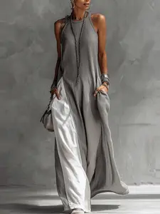 Women's Casual Sleeveless Long Patchwork Dress, Comfortable and Stylish Design, Perfect for Daily Wear, Ideal for Spring and Summer Seasons