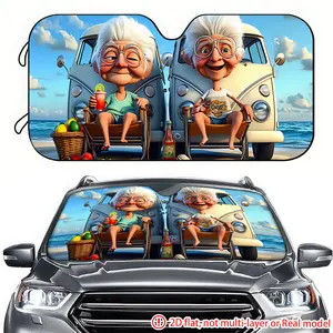 Cartoon Elderly Car Sunshade, Heat-Resistant Front Windshield Protector, 2D HD Print, Ideal for Travel & Camping, Universal Fit for Cars, Trucks, Suvs