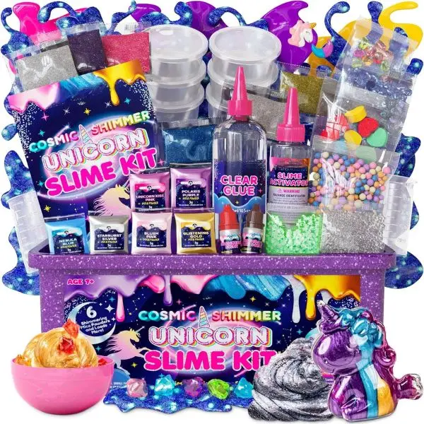 Halloween Fall Gift Summer Spring Gift Unicorn Slime Kit for Girls Ages 7–12, DIY Shimmer Slime Set with Glow-in-The-Dark, Pearlescent, Holographic & Glitter Slimes, Creative Craft, Birthday Gift for Kids