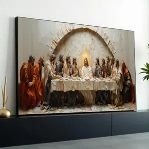 Religious Canvas Wall Art of The Last Supper Jesus and Apostles Painting for Spiritual Home Decoration Ready To Hang