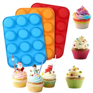 3-Pack Flexible Silicone Muffin & Cupcake Baking Pans, 12-Cup Regular Size, BPA-Free Egg Bites Molds, Non-Stick, Dishwasher-Safe Kitchen Tin Set for Christmas Cookies, DIY Homemade Treats, Three Packs