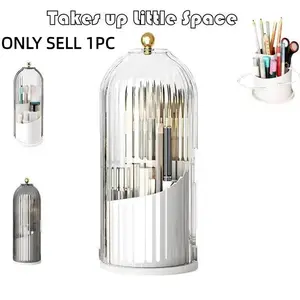 Rotating Toothbrush Holder with Cover, Bathroom Vanity Organizer, 3 Slot Makeup Brush Storage Box, Creative Gift for Father's Day, Mother's Day