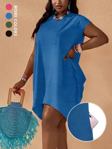 Summer Women's Plain Short Sleeve Loose Lightweight Casual Dress, Womenswear, Fitted Style, Comfortable and Stylish, Perfect for Daily Wear