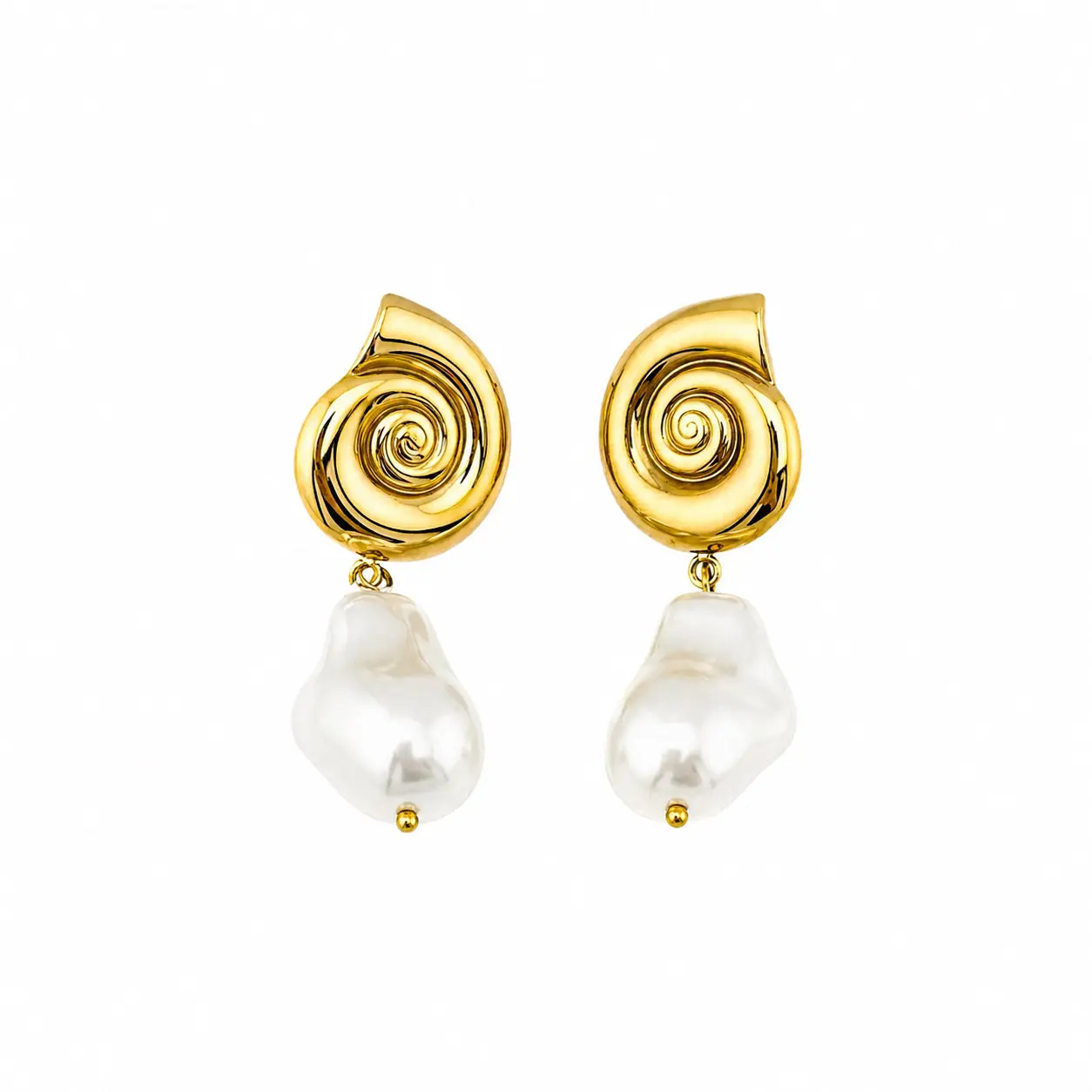 Shell & Baroque Pearl Earrings | Stainless Steel Gold Plated 18K