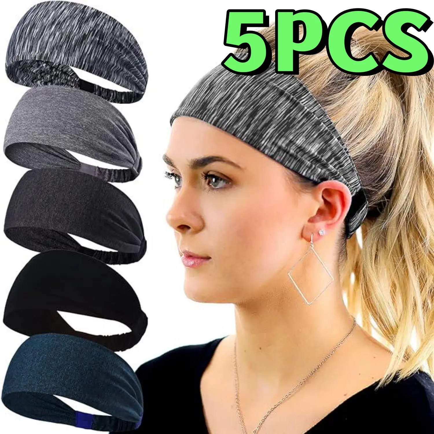 5PCS Female Adults' Stretchy Elastic Band Headbands - Non-Slip, Moisture-Wicking Athletic Headbands for Pilates, Workout, Hiking - Home Improvement Building Supplies Wallpaper & Wall Trim Accessory