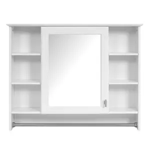 36×7.1×28.7 Inches, Medium Density Fiberboard + Rubber Wood Material, 3-in-1 Design, Adjustable Shelves, Soft-close Silent Cabinet Door, High-definition Mirror Surface, With Towel Bar, 200 Lbs Load-bearing, Modern Bathroom Storage Cabinet