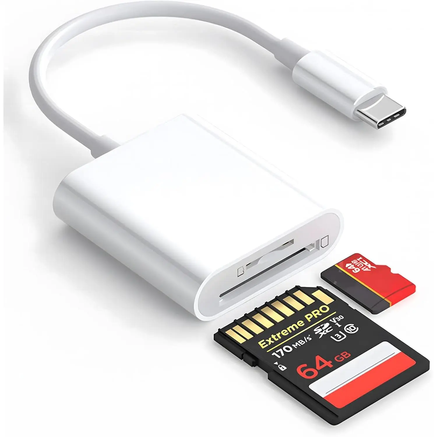 SD Card Reader for Android,  SD Card to USB Adapter, USB C SD Card Reader for Camera Memory Card Reader,  SD Card Reader for PC Phone Pads (3 in 1, White)