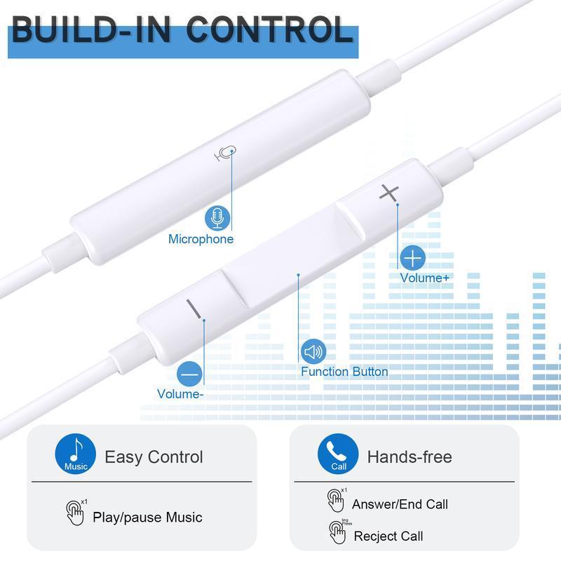 Wired Earphones for iPhone and Android phone, Lightning & Type C In-Ear Headphones, Original Sound Earbuds Compatible with iPhone 16/15/14/13/12/11 Pro Max