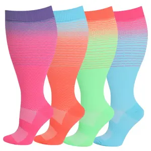 ISUNIE Plus Size Compression Socks 3/4 Pairs, 15–20 mmHg Wide Calf Knee High Socks for Men & Women, Soft Breathable Support Socks for Running, Travel, Work, Daily Wear & All-Day Comfort