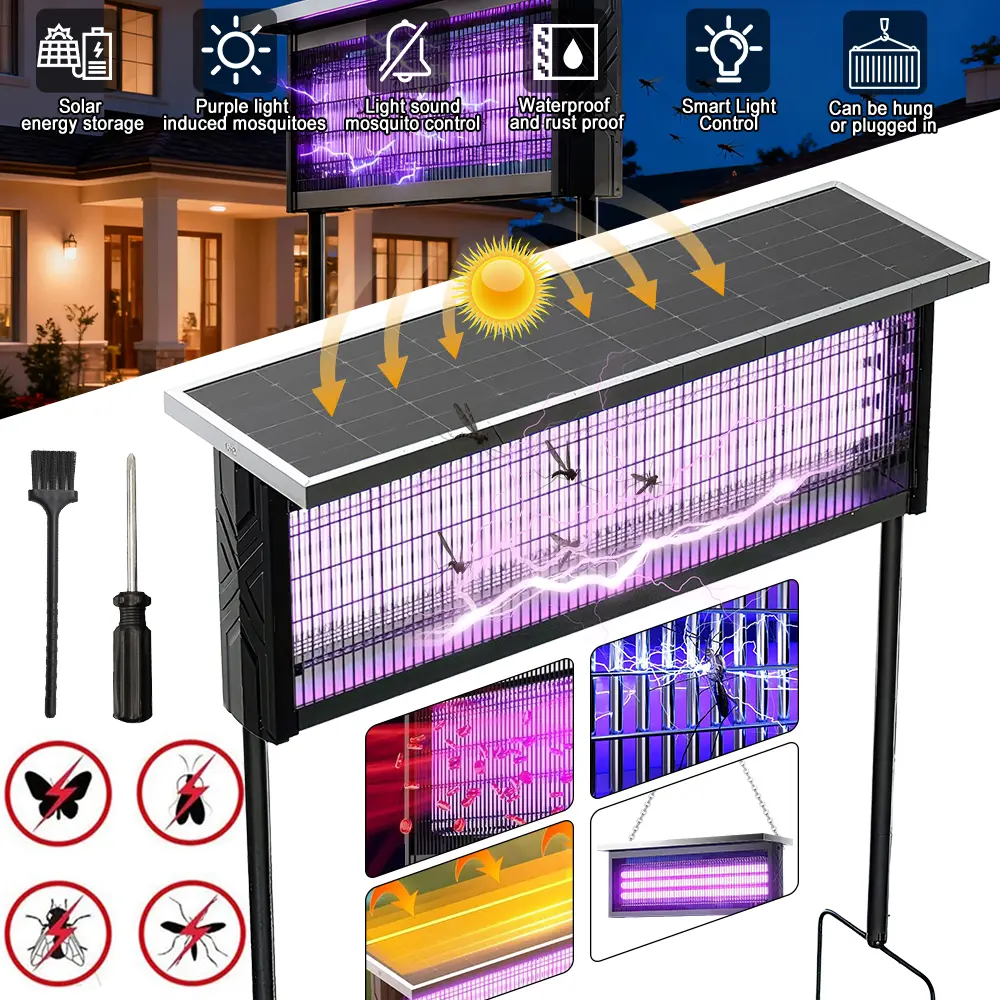 【Summerfinds】Solar Mosquito Zapper Lamp Outdoor, High-Power Waterproof Insect Killer with 3 Tube, Dual Charging, 6000mAh Battery
