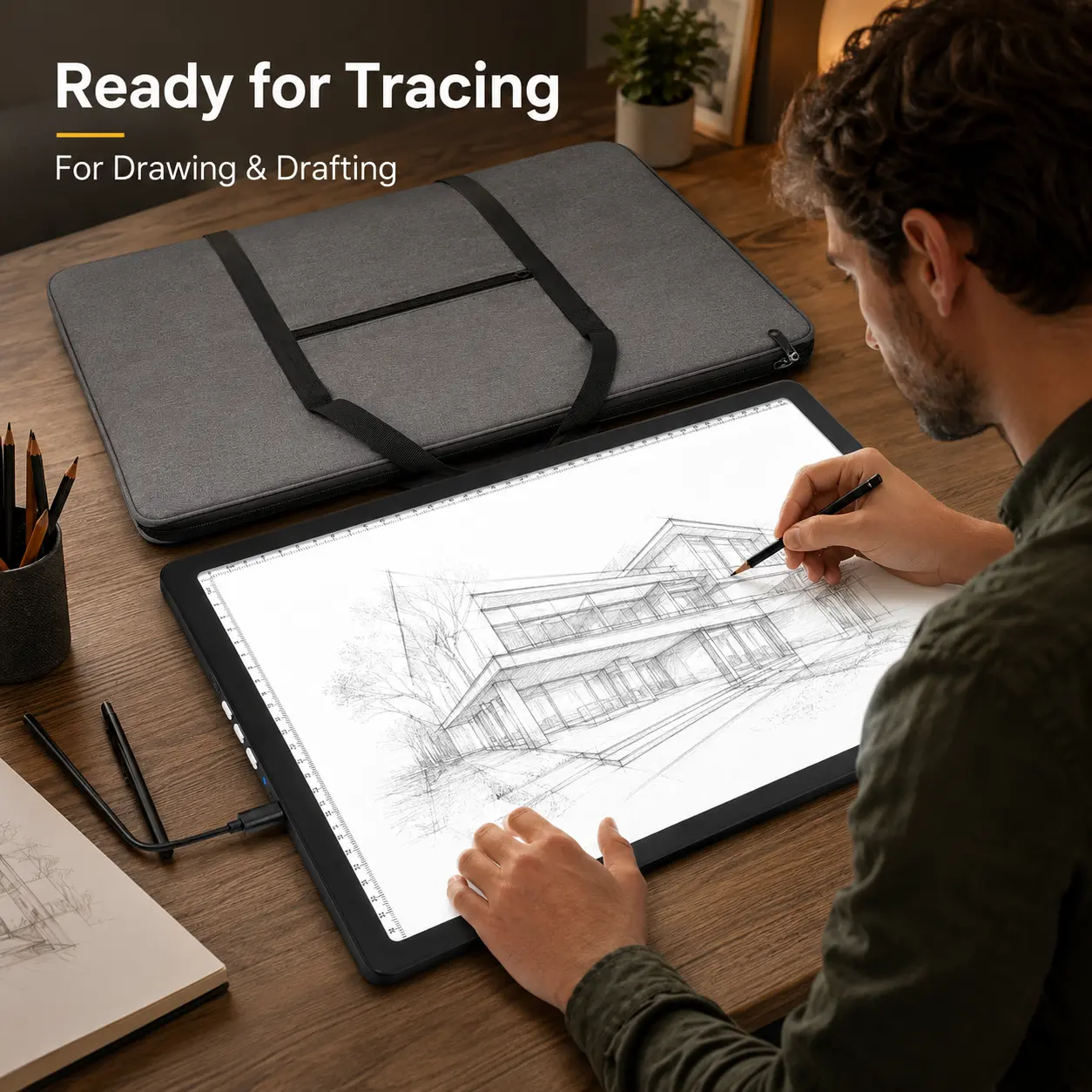 A3 LED Light Pad - 46x34cm USB-Powered Draft Copying Board with Plastic Edge, Scaled Design, 3 Color Temperatures, 6 Brightness Levels, Storage Bag for Diamond Painting (Portable Art Supplies, Office Stationery)