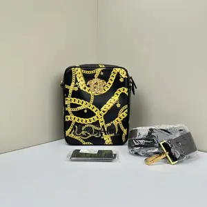 Pre-owned VERSACE Calfskin Crossbody Bags Jeans Couture Baroque Pattern Black/Gold CPU0329