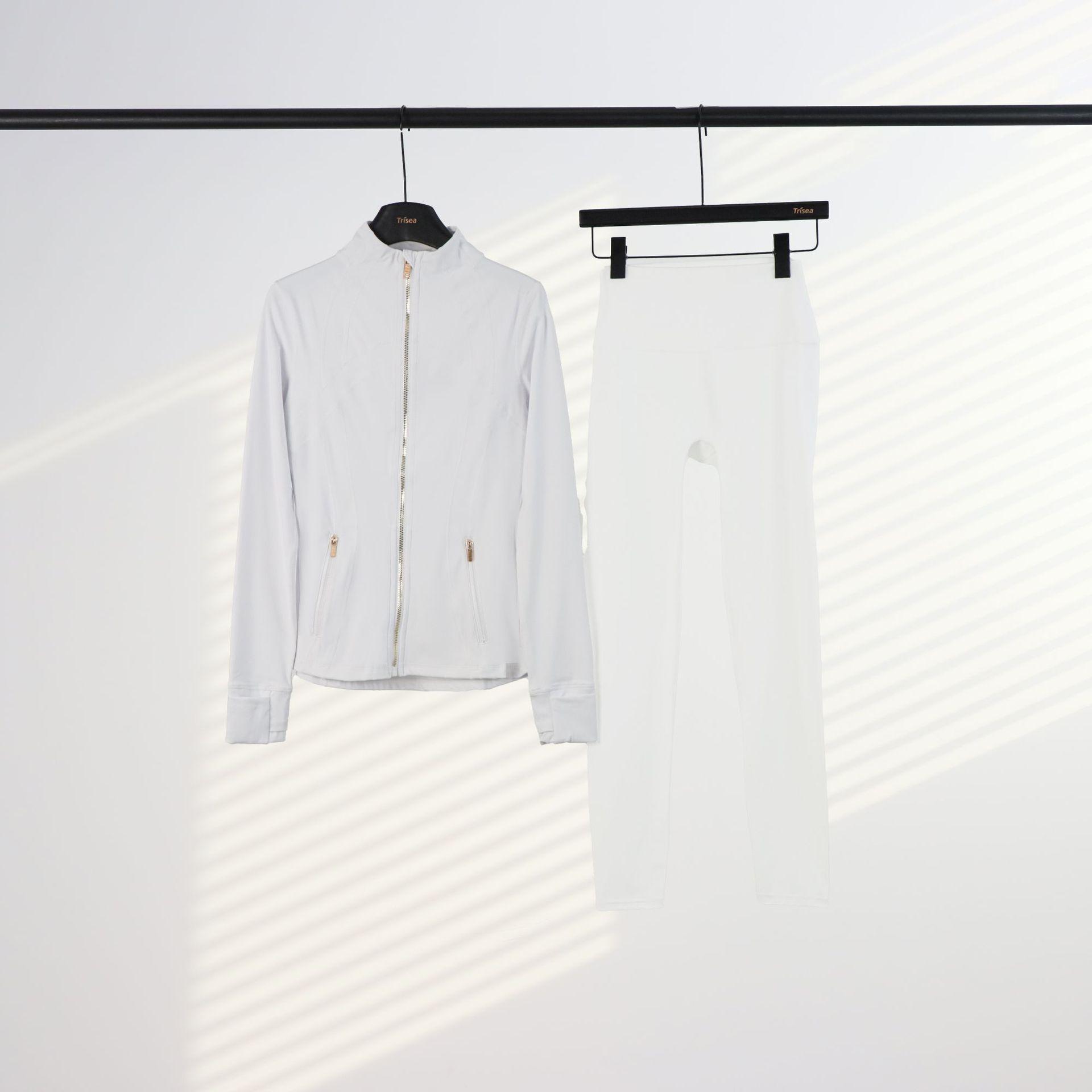 【Golden Zipper】Soft Brushed Women's Sport | Yoga | Quick-dry | Workout Jacket & High Waisted Cropped Leggings. Golden Zipper Jacket with Pockets, Yoga Pants, Thumbholes Design, Casual Slim fit Wear for Women