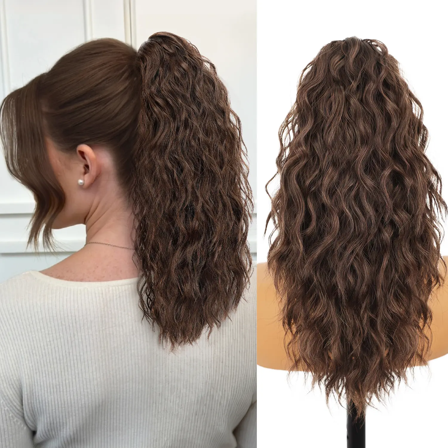 18inch-Medium Brown clip Ponytails
