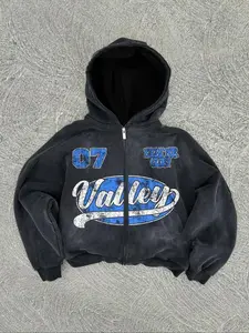 Men's Retro Style Washed Zip Up Hooded Jacket, Regular Fit Casual Comfy Street Fashion Long Sleeve Outerwear for Daily Wear, Men's Clothes for All Seasons