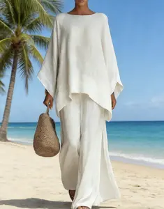 2026 New Women's Boho Two-Piece Set, Regular Sleeve Loose Top + Wide Leg Casual Pants, Summer Casual Beach Vacation Outfit, Comfortable Loungewear for Daily Wear