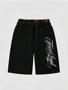 'Shorts' Distressed Cross Print with Plaid Waistband Accent | Gothic Streetwear Aesthetic | Unisex OOTD Essential | TikTok Viral Y2K Casual Athleisure Street Daily Wear Statement Shorts for Men Women 2026 Spring New Drop