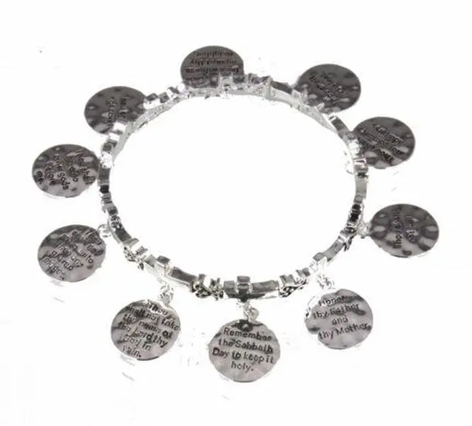 4030954 10 Commandments Charm Stretch Bracelet Link Ten Scripture Verse Bible