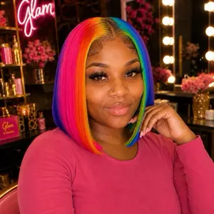10” Color Pop Rainbow Bob 100% Human Hair Wig - Glueless, Pre-Plucked Hairline, Soft & Silky, Ready to Wear, Free Wig Kit & Cap, Bold Multi-Color, Free Shipping, Limited Stock (5 Available)