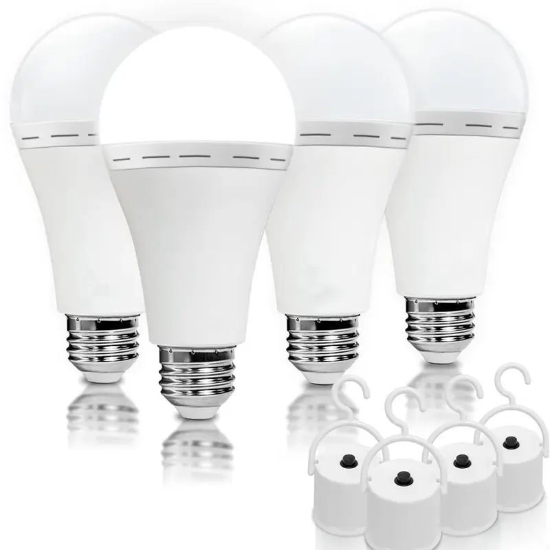 Emergency Rechargeable A19 LED Light Bulbs - 9W Equivalent Battery, 800 Lumens Brightness, E27/E26 Base, 6500K, 1200mAh Portable, 50,000h Long Service, Auto Charge Stop, ABS Plastic, Energy-Saving (1–8 Pack) for Power Outage, Camping