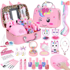 PERRYHOME Kids Makeup Kit Non-Toxic Washable for Girls 4-12 | Unicorn Princess Cosmetic Set with Mirror & Play Tools | Birthday Gift Toys for Toddlers
