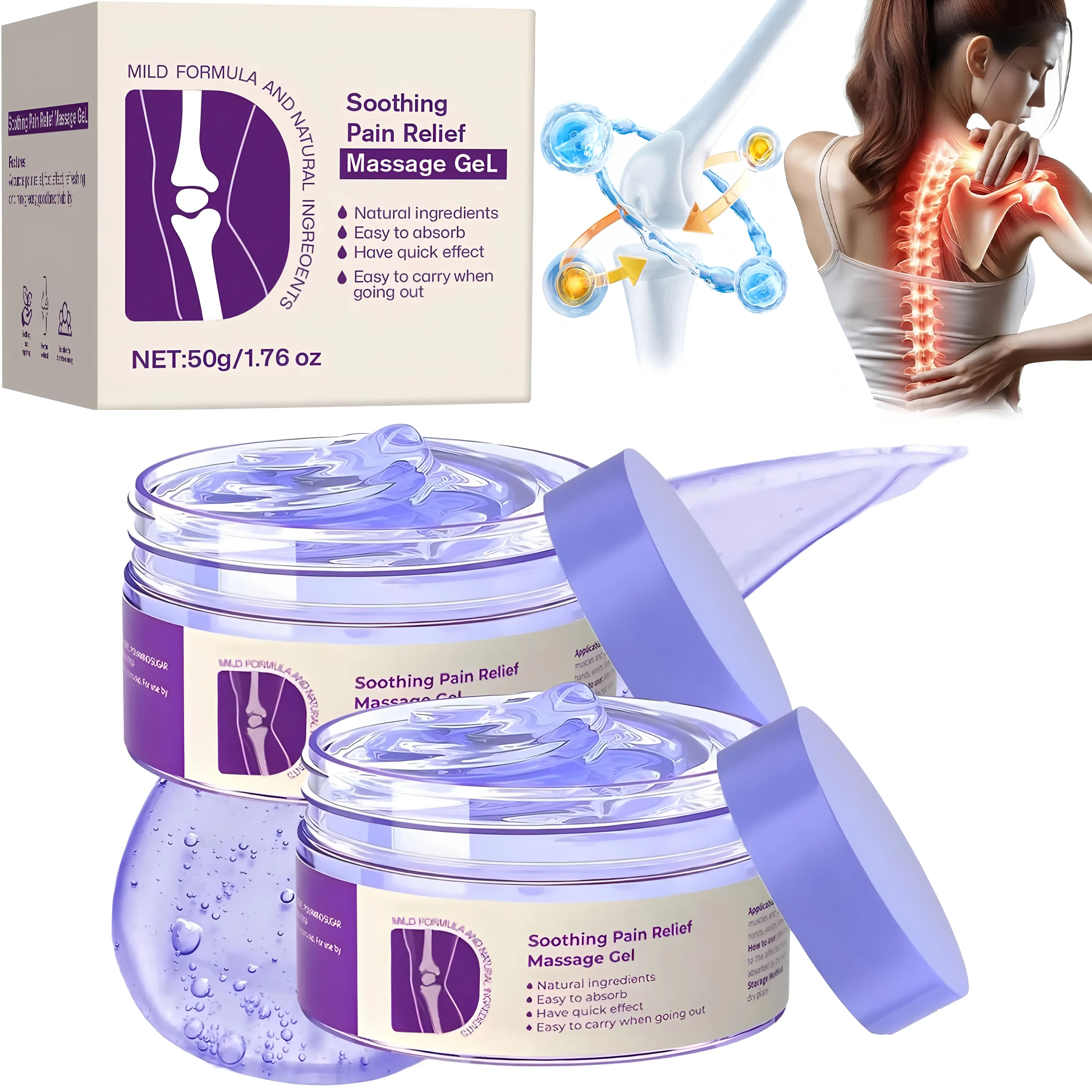 2Pcs Joint Relief Gel Purple Gel, Effective Soothing Cream, Suitable For Whole Body Joint Activity, Soothing Knees, Waist, Neck, Hands And Feet,Fitness,Solution.