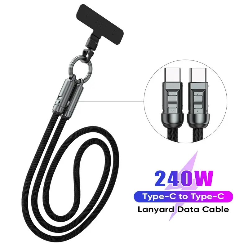 Two-In-One Lanyard Design 240w Fast Charging Data Cable, USB-C to Type-C Pd3.1 Full Function Fast Charge Line, High-Speed Transfer