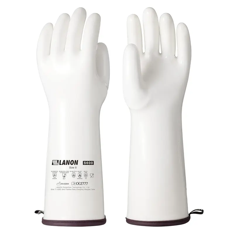 LANON Liquid Silicone Oven Gloves, Food Grade BPA-Free CE-Certified Heat-Resistant Waterproof Fingered Gloves for Cooking, Barbecue, Better Solutions for Sensitive Skin, White Bakeware Kitchenware