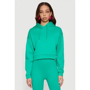 Solid Cropped Pullover Hoodie