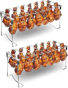 Chicken  Rack for Grill 14 Slots - 2- Set Professional Grade Stainless Steel Chicken Drumstick Holder- Metal Chicken  Rack for  Oven BBQ