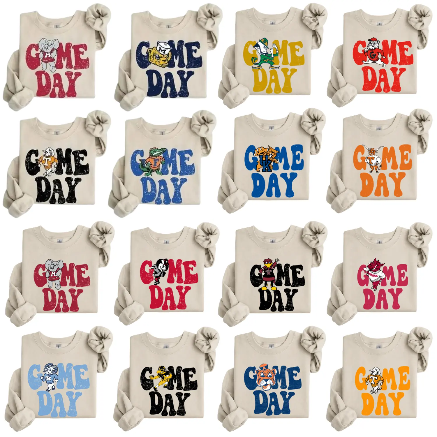 Vintage College Game Day All Teams Sand Sweatshirt, All Teams Sweatshirt, Game Day Sweatshirt Crewneck Classic Sweaters, Gift For Fans