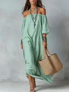 Women's Boho Bohemian Casual Striped One-Shoulder Dress, Loose Fit Sexy Split Dress, Perfect for Vacation Wear, Casual and Stylish, Womenswear, Fashion, Chic