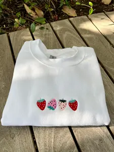 Embroidered Strawberry Sweatshirt, Cute Strawberries Crewneck Sweatshirt, Embroidered Strawberry Sweater, Embroidery Strawberry Tee Shirt, Embroidered T-Shirt, Best Gift For Strawberry Lovers, Gift For Xmas