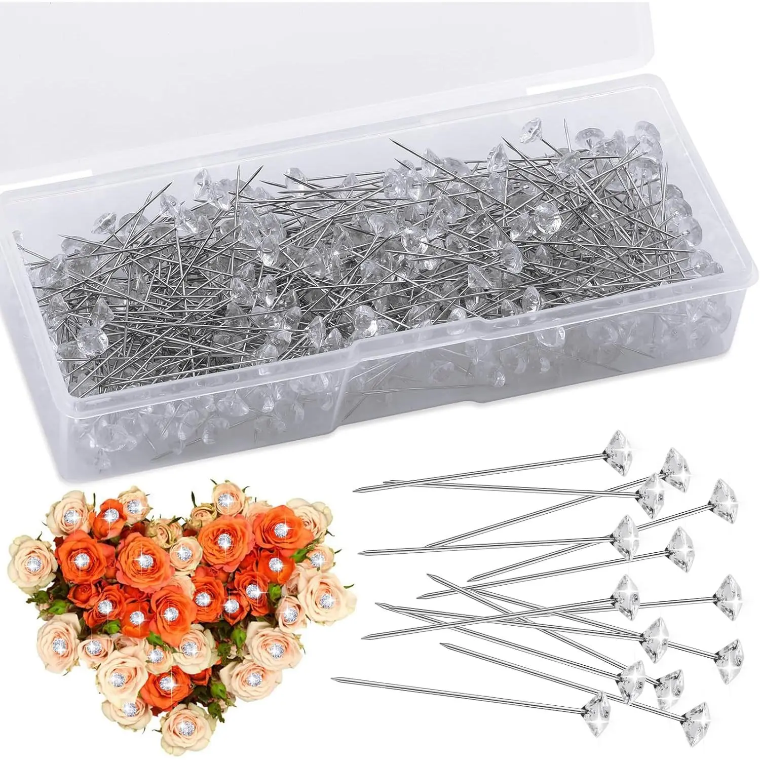 400 count  Boutonniere Pins, 2.1 Inch Flower Pins Straight Pins  Rhinestones  Corsage for Bouquets, Boutonniere Pins for Flower Bouquets for Wedding DIY Decoration
