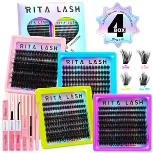RITALASH 4 Boxes Mega/3D Lash Clusters Kit, DIY False Eyelashes, WaterProof Lashes Clusters Eyelash Extensions for Beginners and Proficient, DIY at Home Easily, Extension Soft comfortable Easy Apply Natural Look for Makeup Daily Life