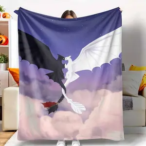Night Fury and Light Fury Flannel Blanket, Dragon Love Impression, UltraSoft Cozy Warm, Lightweight & Fade Resistant, Perfect for Bedroom Decor, Living Room Sofa, Travel, Anniversary Gift
