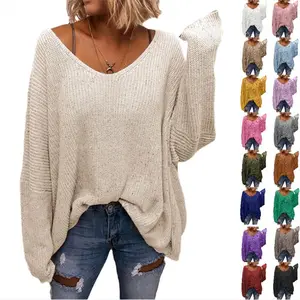 Women’s V-Neck Long-Sleeve Knitted Loose Oversized Pullover Sweater Top – soft and comfortable V-neck design, long sleeves, ribbed edge, loose fit with subtle feminine charm