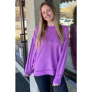 Zenana-Brushed Melange Hacci Oversized Side Slit Sweater